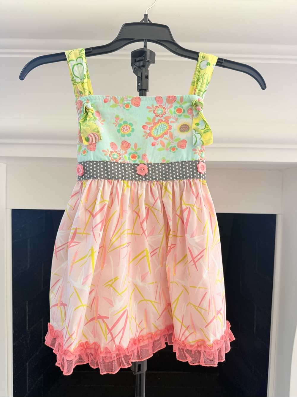 Maltilda Jane Mint Floral & Pink Ruffle Knot Dress Top- Girls 8